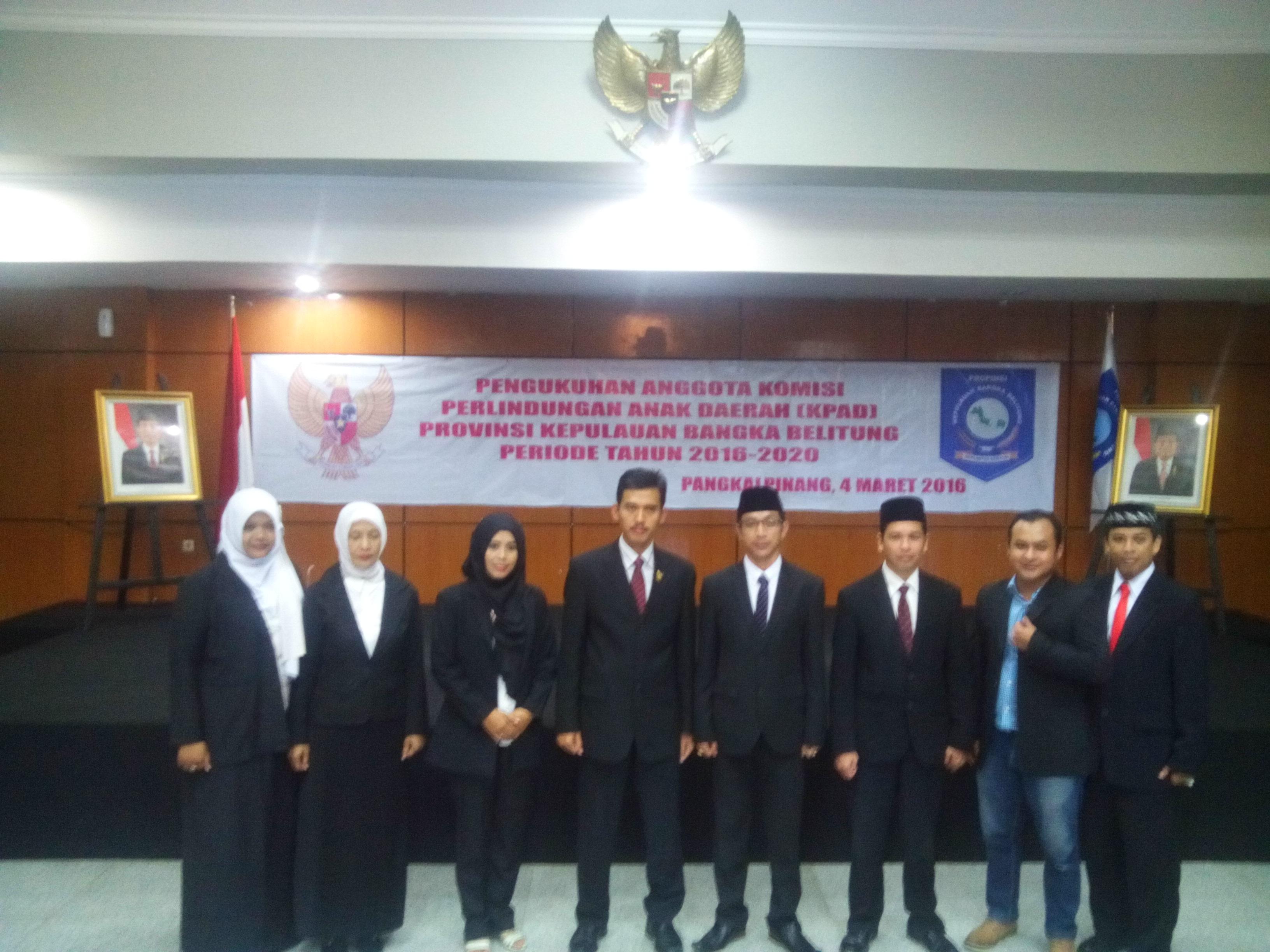 Pengukuhan Anggota Komisi Perlindungan Anak Daerah (KPAD) Provinsi Kepulauan Bangka Belitung Periode Tahun 2016-2020